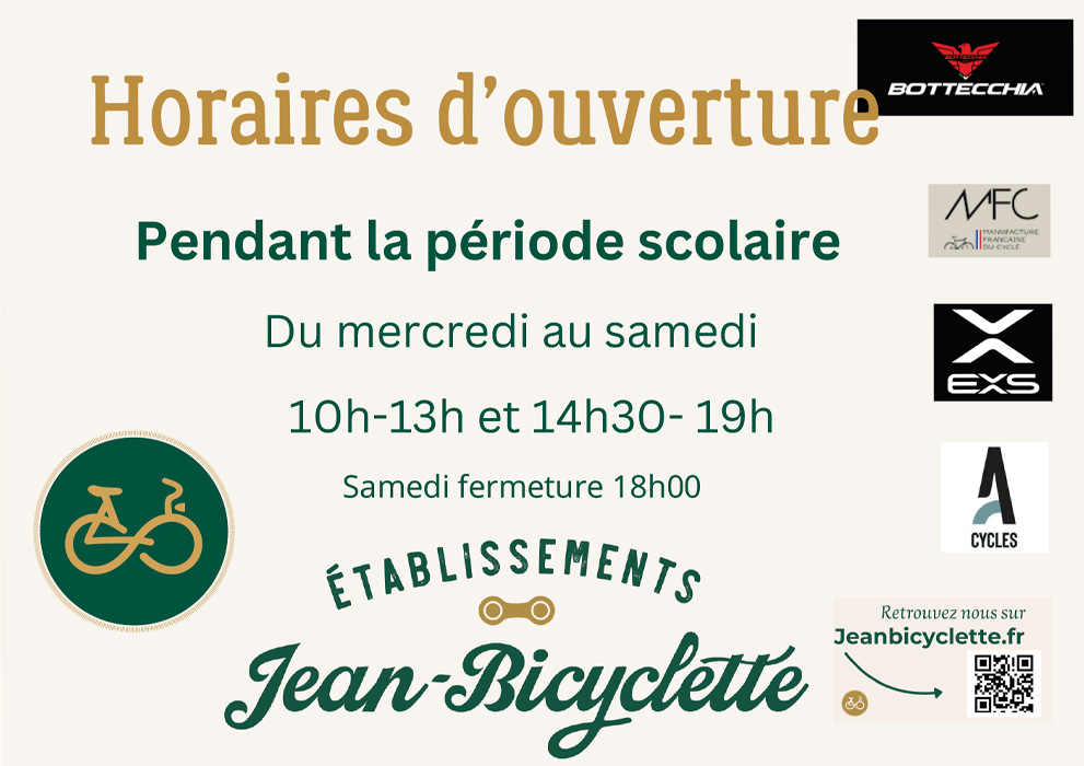 Horaires Ouverture Jean Bicyclette 2025